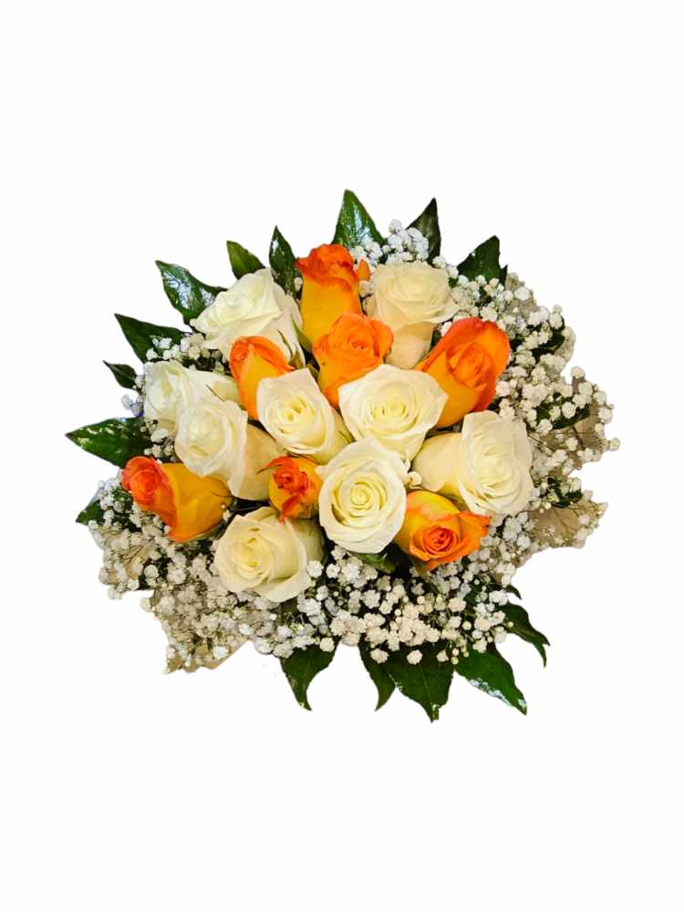 Featured image for “Bouquet da sposa rose bianche e rose arancioni”