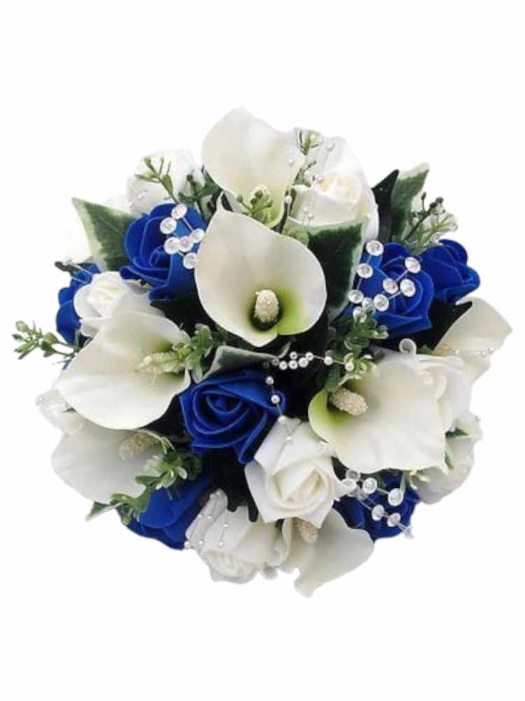 Featured image for “Bouquet da sposa rose blu calle e rose bianche”