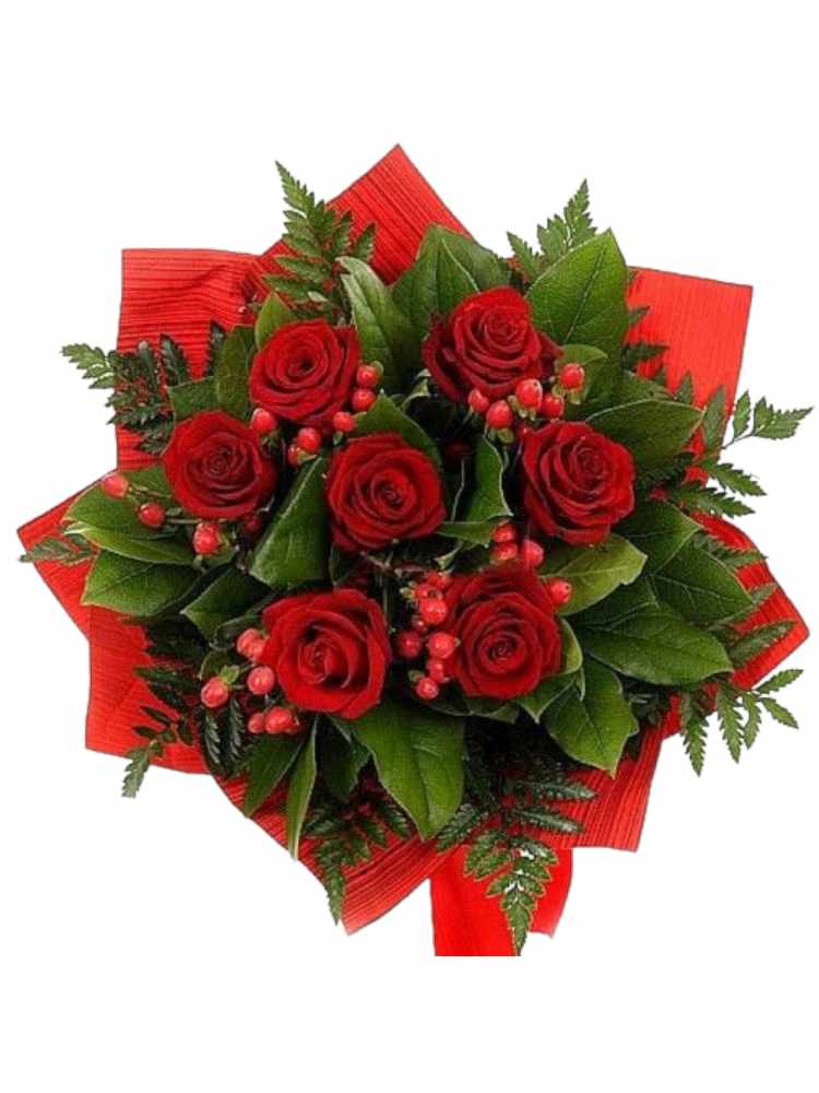 Featured image for “Bouquet rose rosse e hypericum”