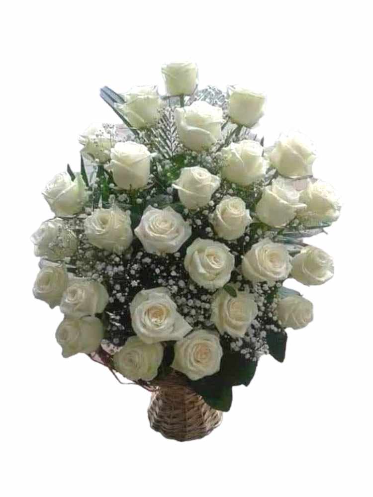 Cesto in vimini da 25 rose bianche