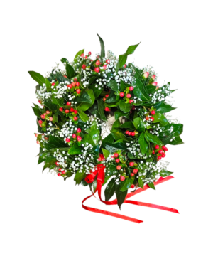 Coroncina per laurea con hypericum rosso e gypsophila