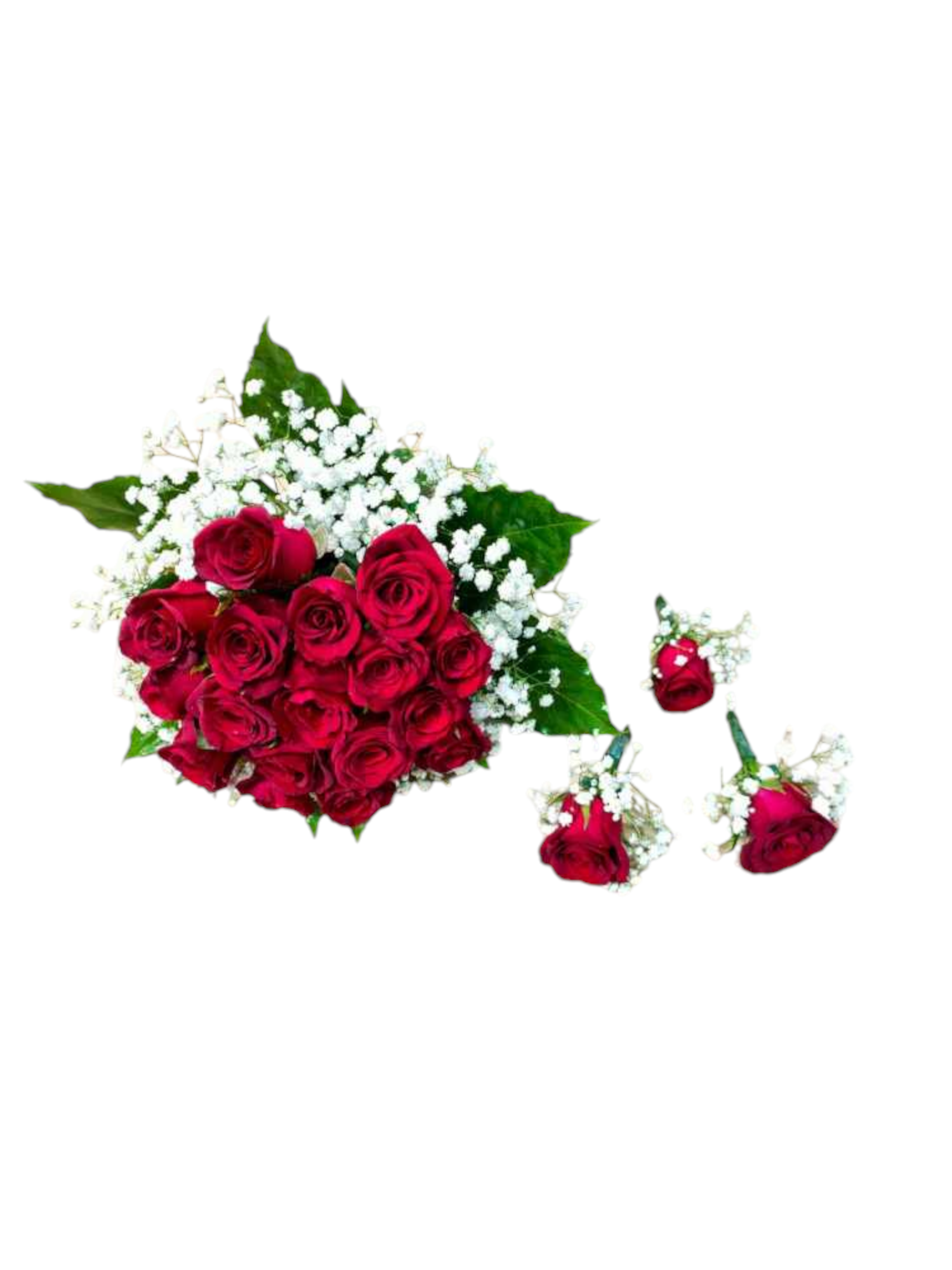 Featured image for “Bouquet da sposa roselline rosse e gypsophila”