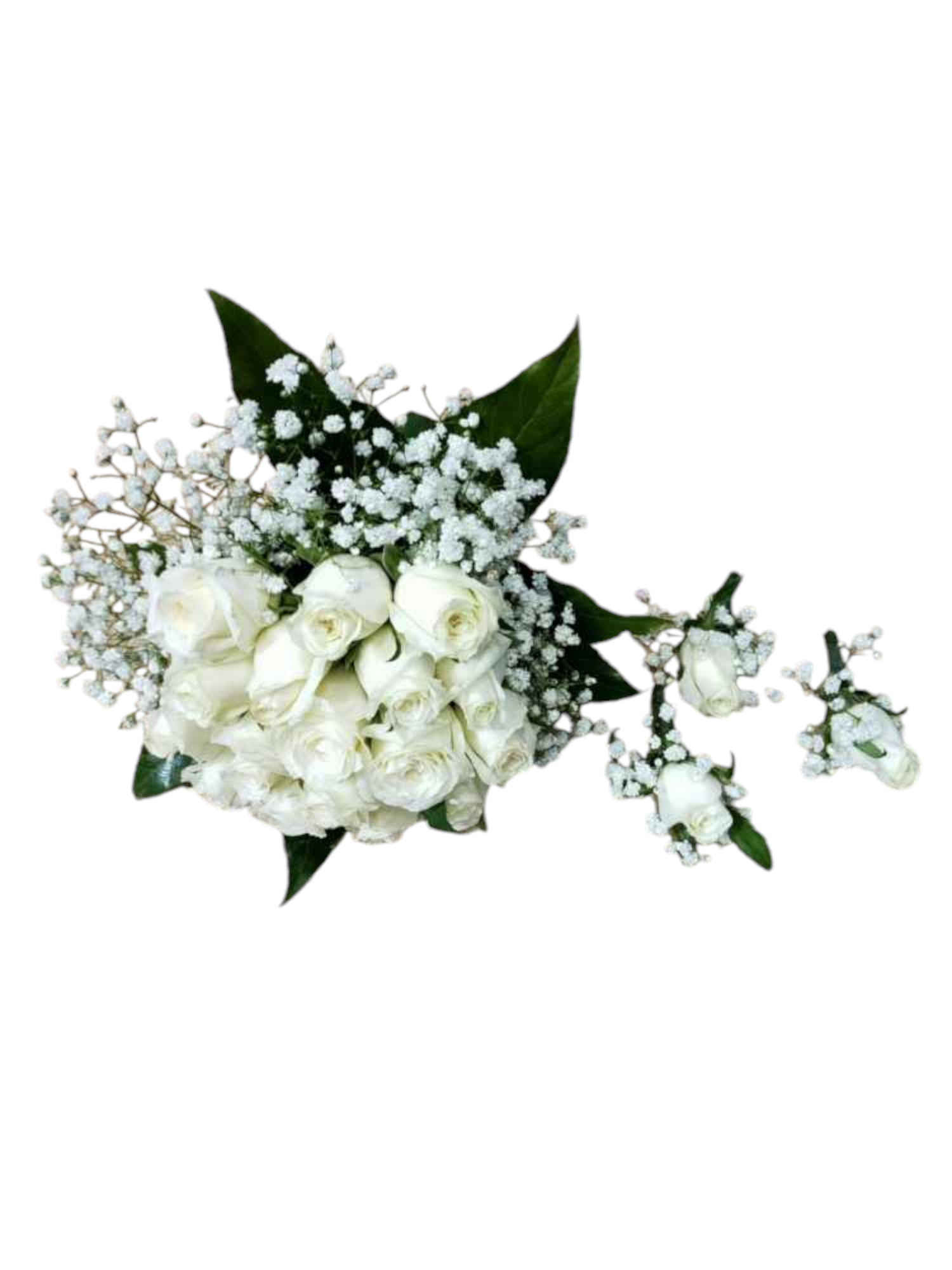 Featured image for “Bouquet da sposa roselline bianche e gypsophila”