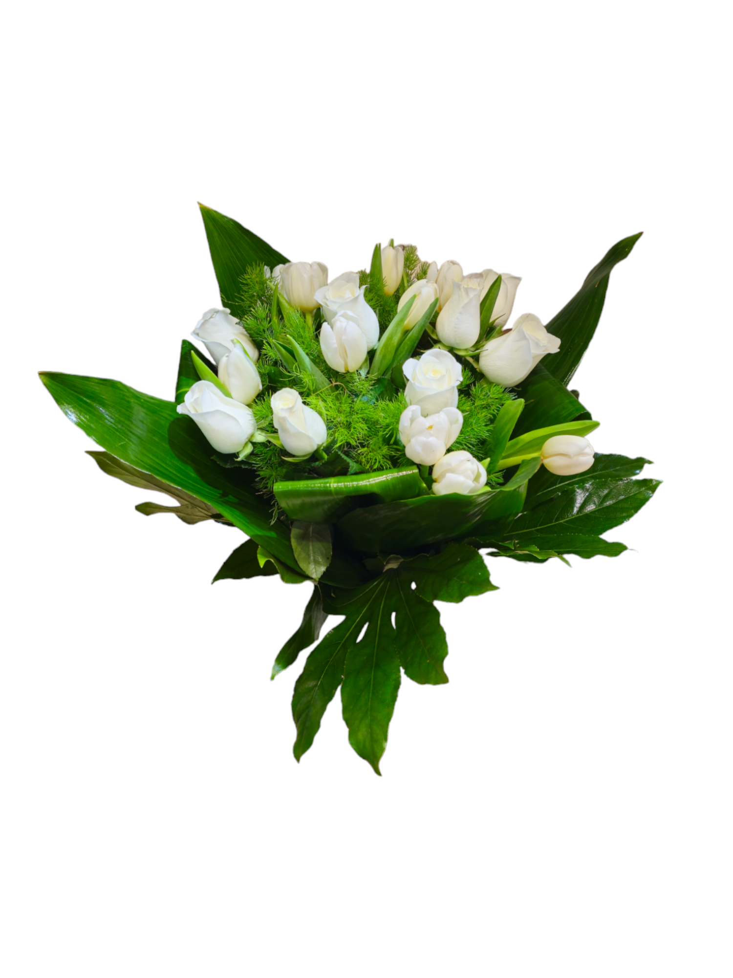 Featured image for “Bouquet di tulipani bianchi e rose bianche”