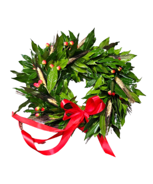 Coroncina per laurea con hypericum e spighe di grano