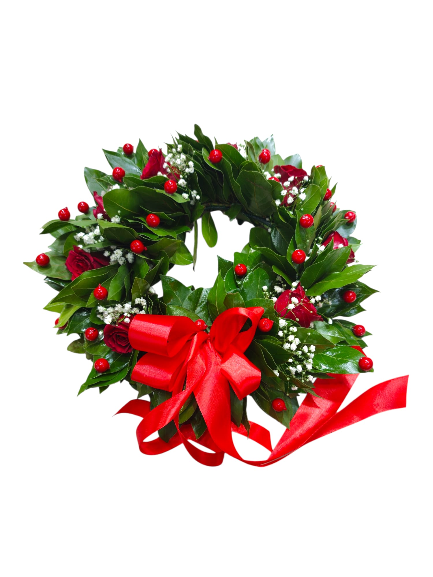 Coroncina con rose rosse e bacche artificiali - immagine 2