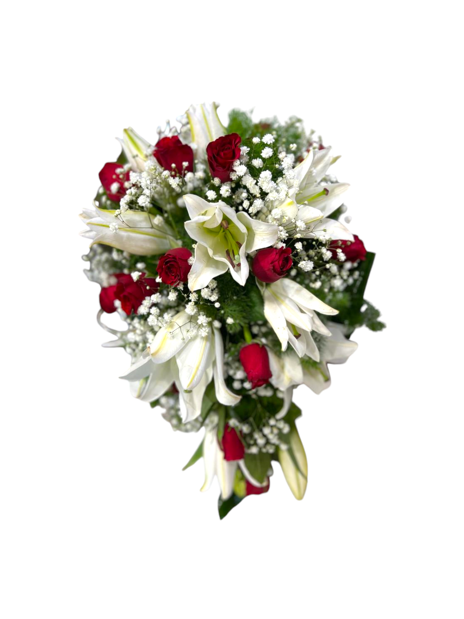 Featured image for “Bouquet da sposa rose rosse e lilium”