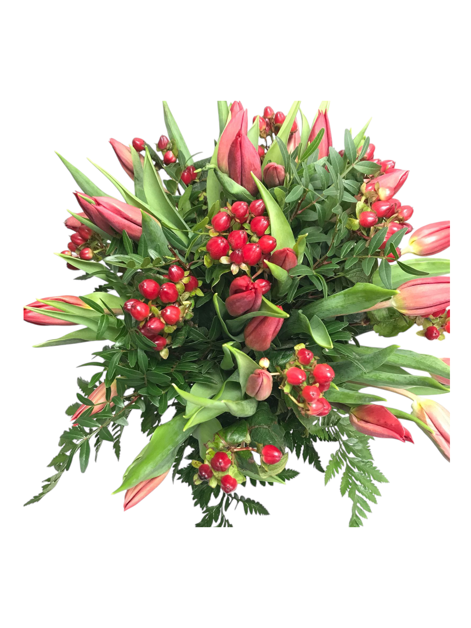 Featured image for “Bouquet di tulipani e hypericum”