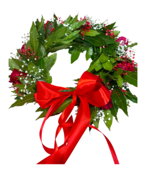 Coroncina rose rosse e gypsophila
