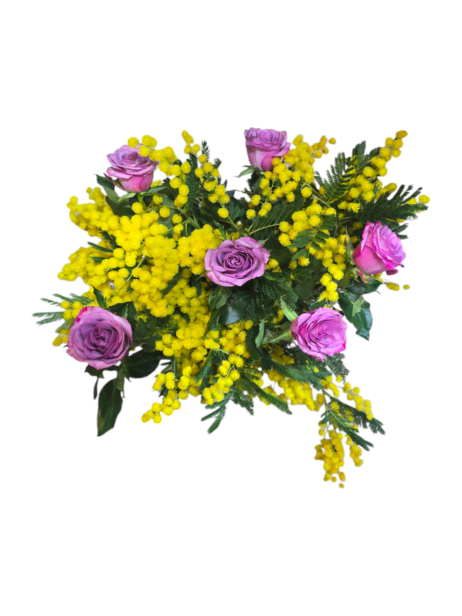 Bouquet di Rose rosa e mimosa