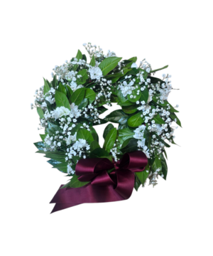 Coroncina con margherite e gypsophila