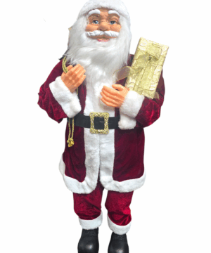 Statua decorativa di Babbo Natale alta 90 cm con regalo dorato – idea regalo natalizia