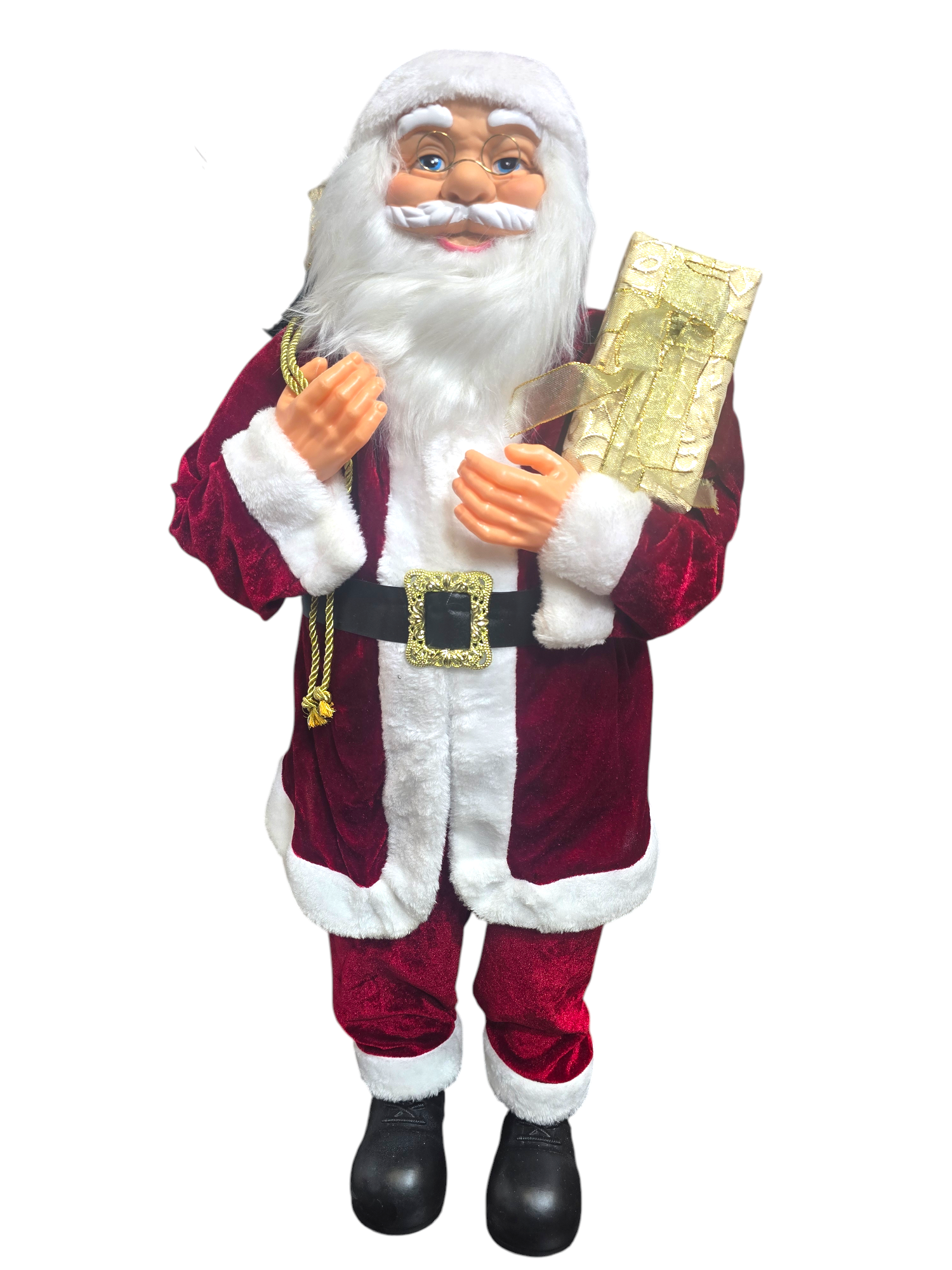 Featured image for “Statua decorativa Babbo Natale 90 cm – Figura natalizia con regalo dorato”