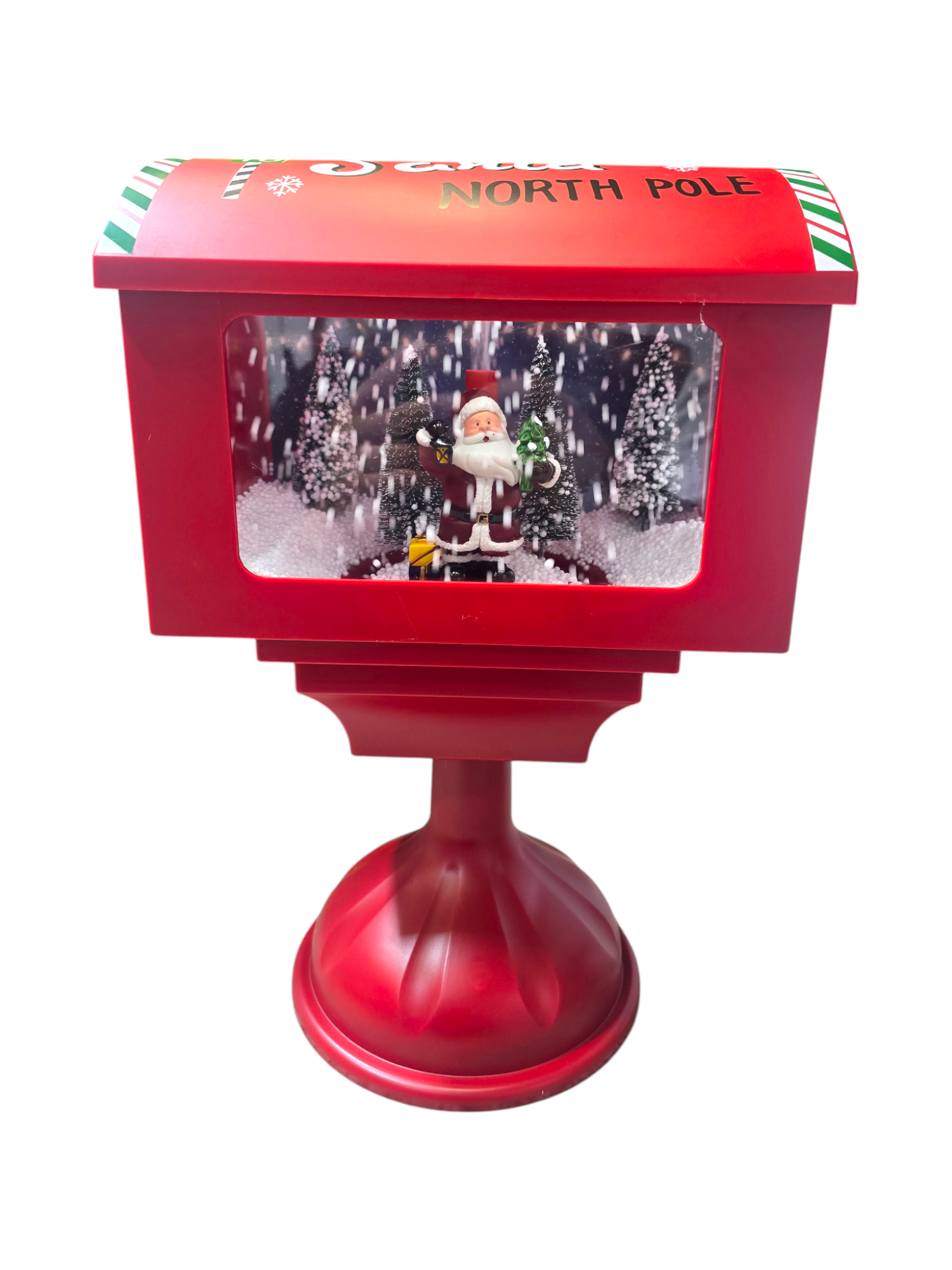 Cassetta postale natalizia con luci LED, neve in movimento e carillon musicale