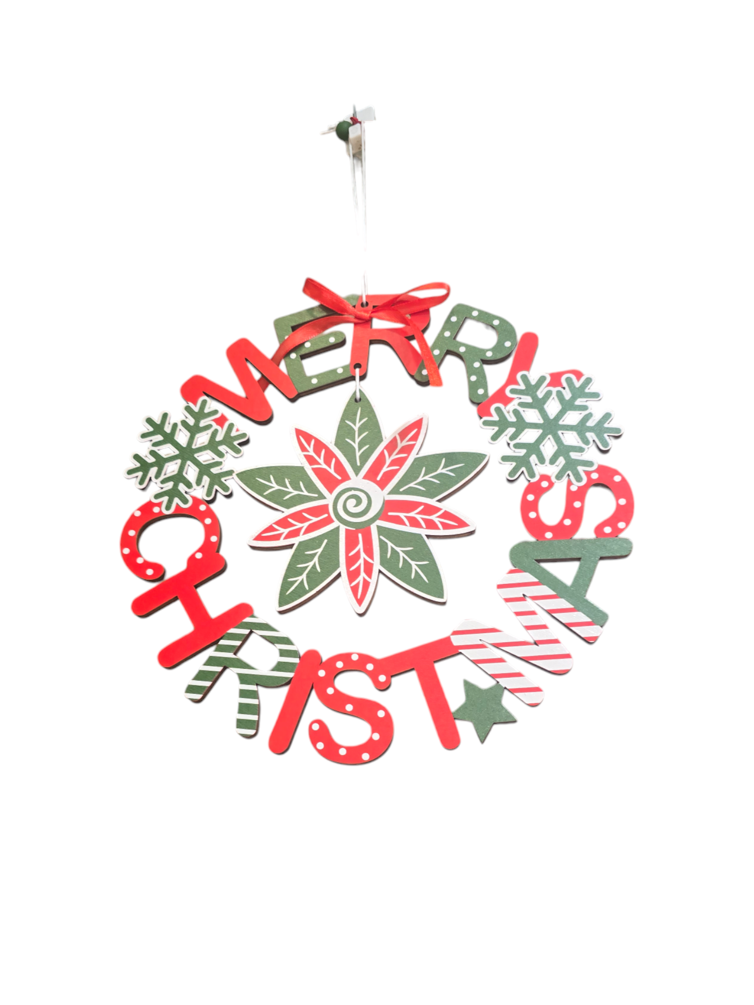 Featured image for “Ghirlanda Natalizia “Merry Christmas” – In Legno (Gnomo/Fiore)”