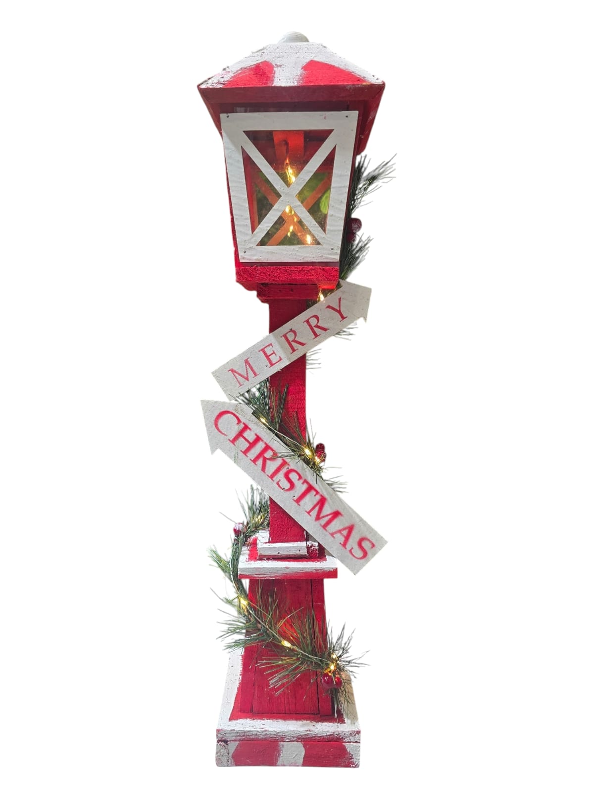 Featured image for “Lampione Natalizio con Luci LED – “Merry Christmas” Rosso e Bianco, H 60 cm”