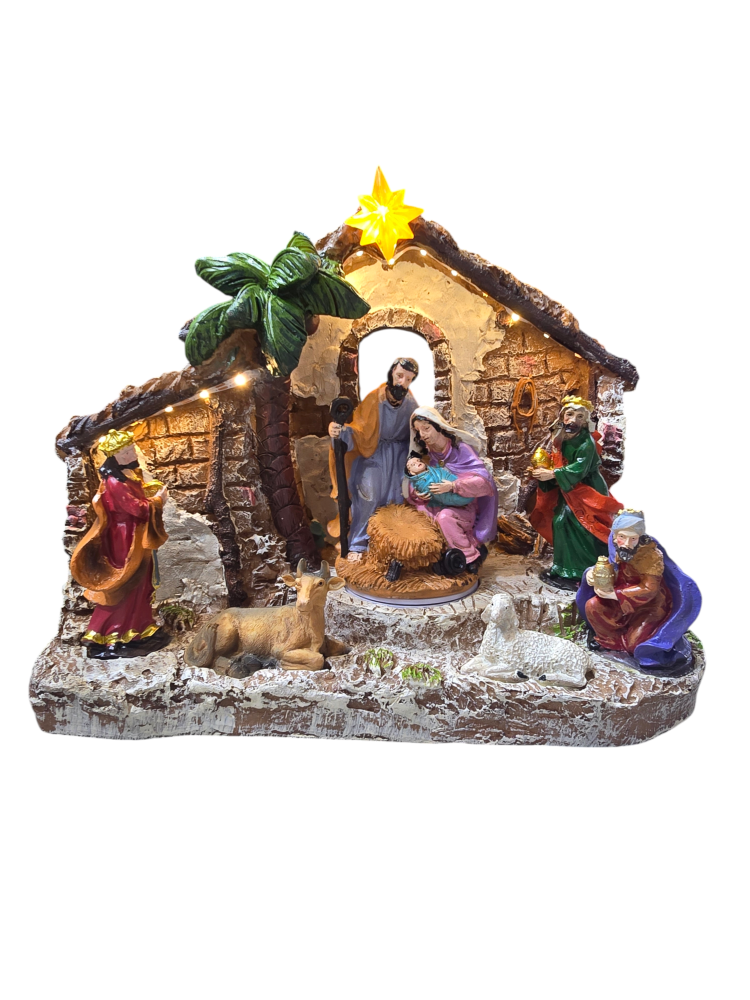 Featured image for “Presepe Luminoso e Musicale – Natività Carillon con Luci LED e Stella Cometa”