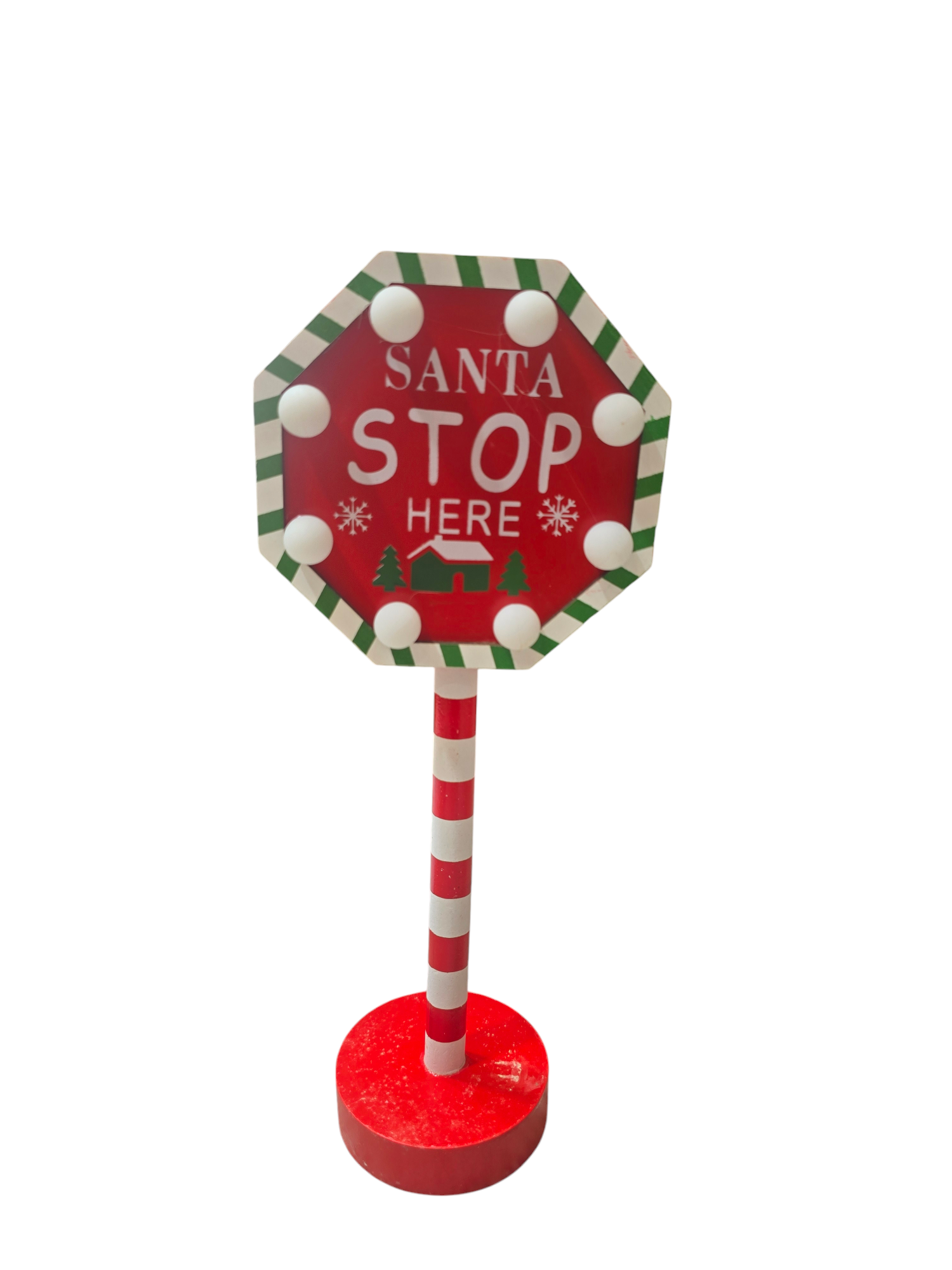 Featured image for “Segnale Luminoso “Santa Stop Here” – Cartello Natalizio LED h 30 cm”