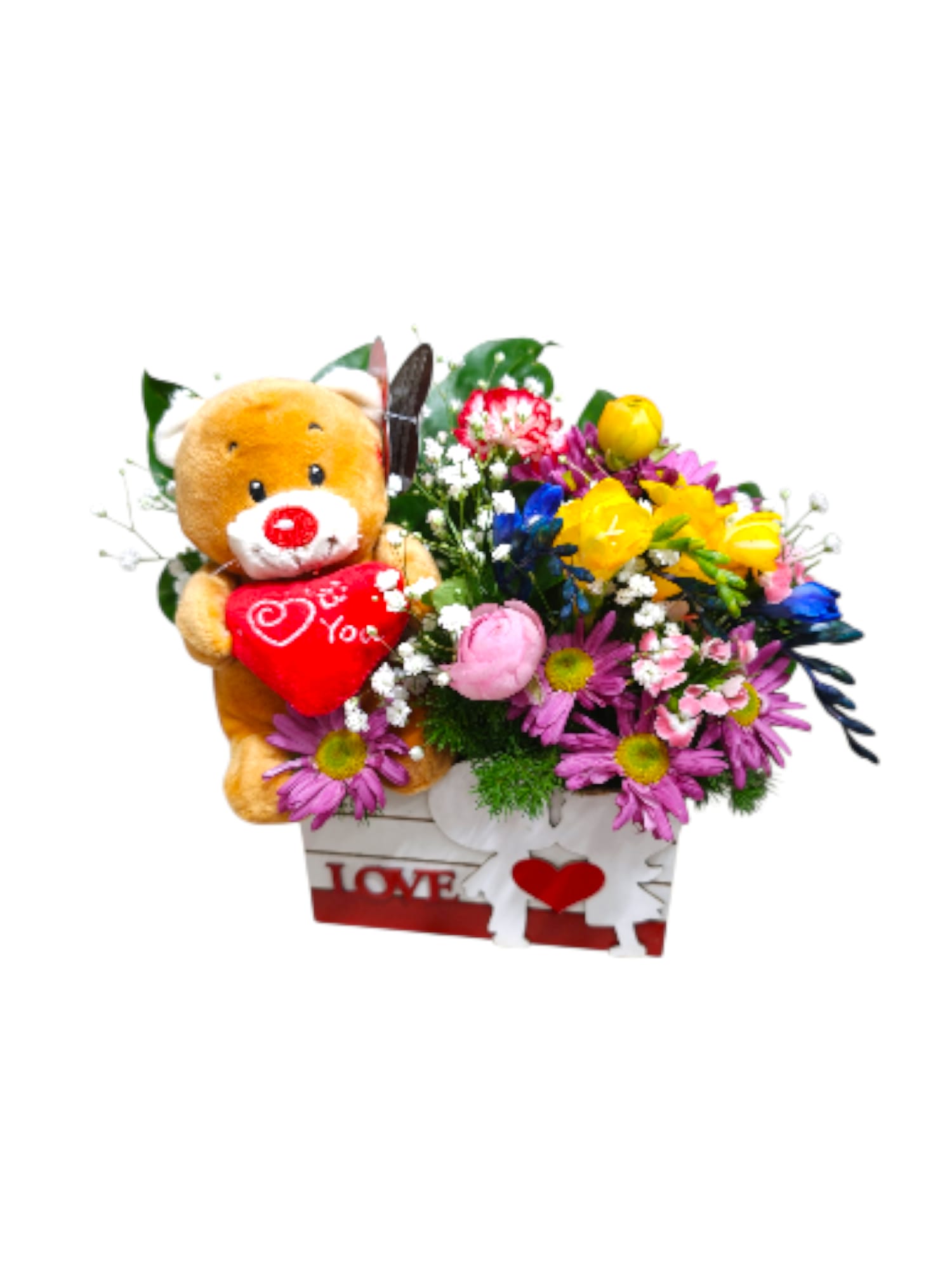 Featured image for “Cassetta in legno floreale con peluche”