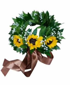 Coroncina di alloro con girasoli e nebbiolina per laurea